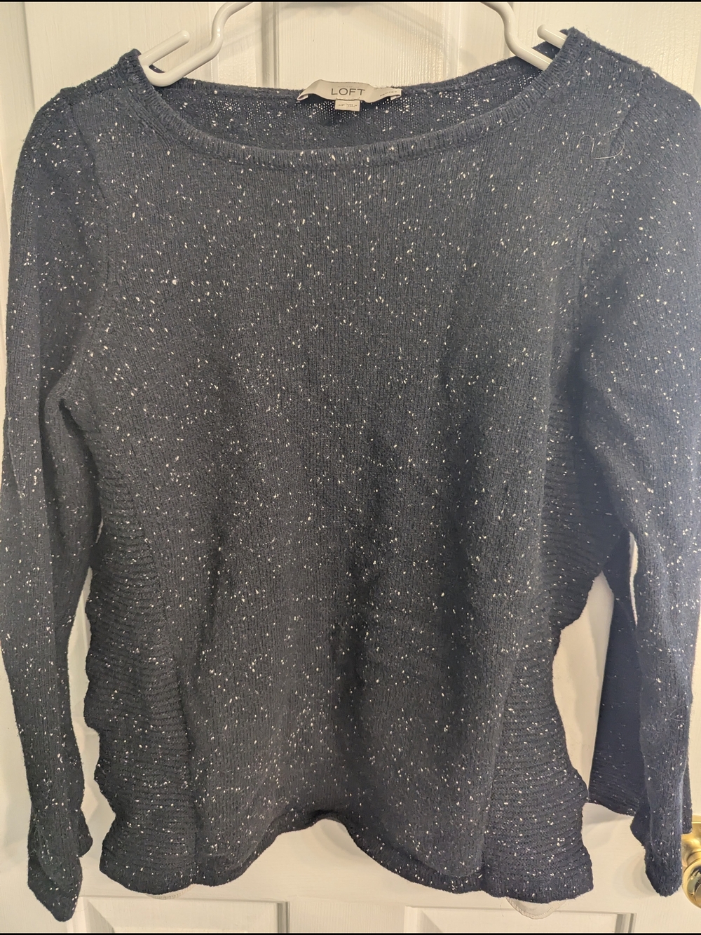 LOFT Black Flecked Crewneck Sweater With Sheer Inset Sides